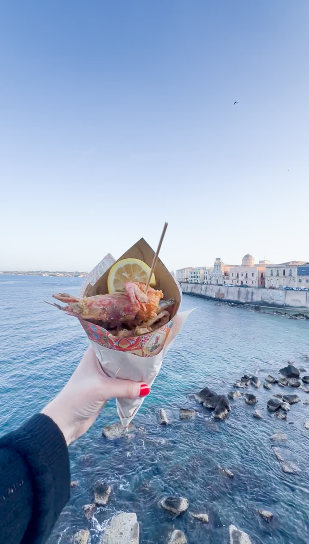 Fried seafood cone in Ortigia