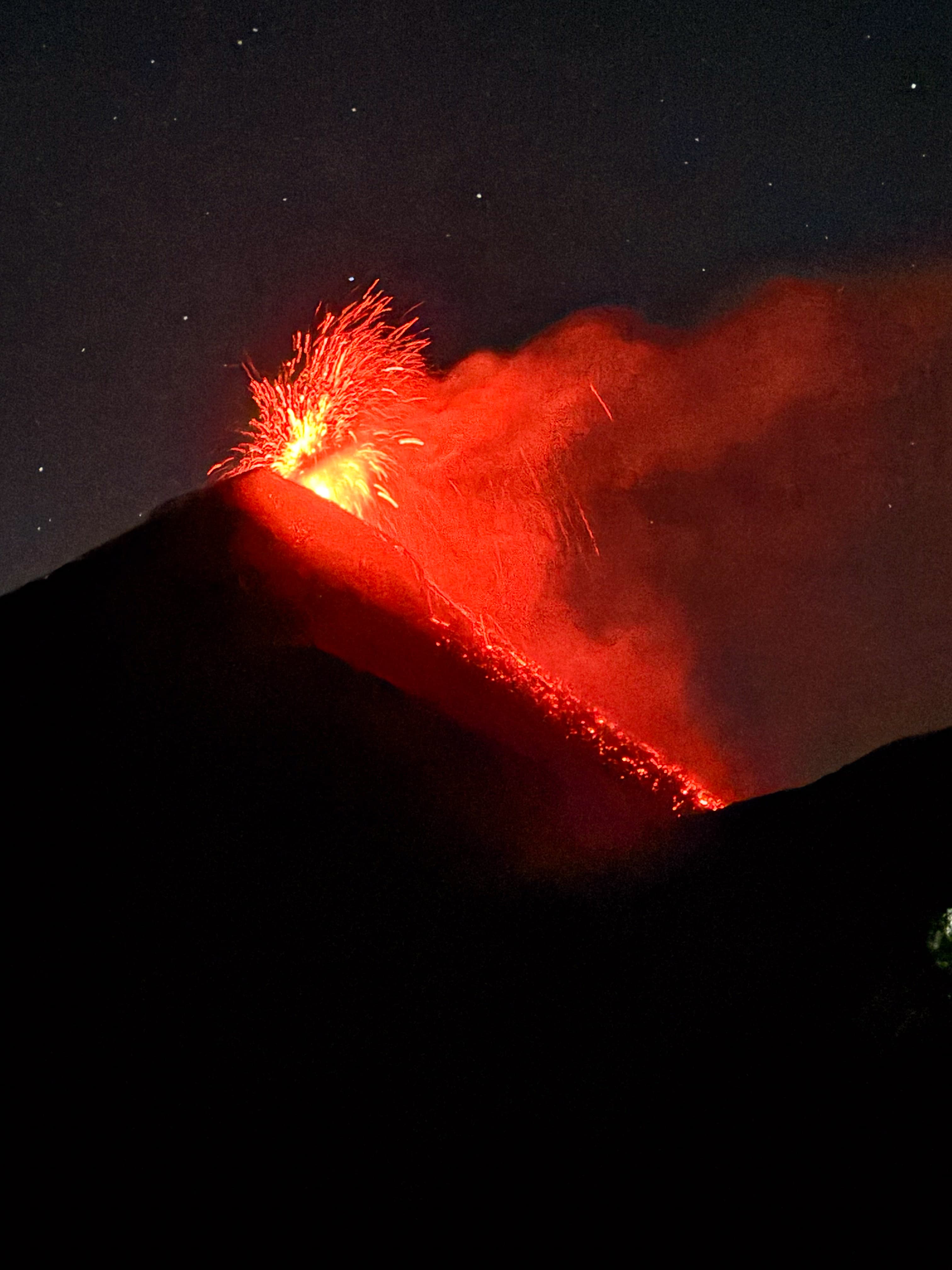 Fuego volcano lava at night