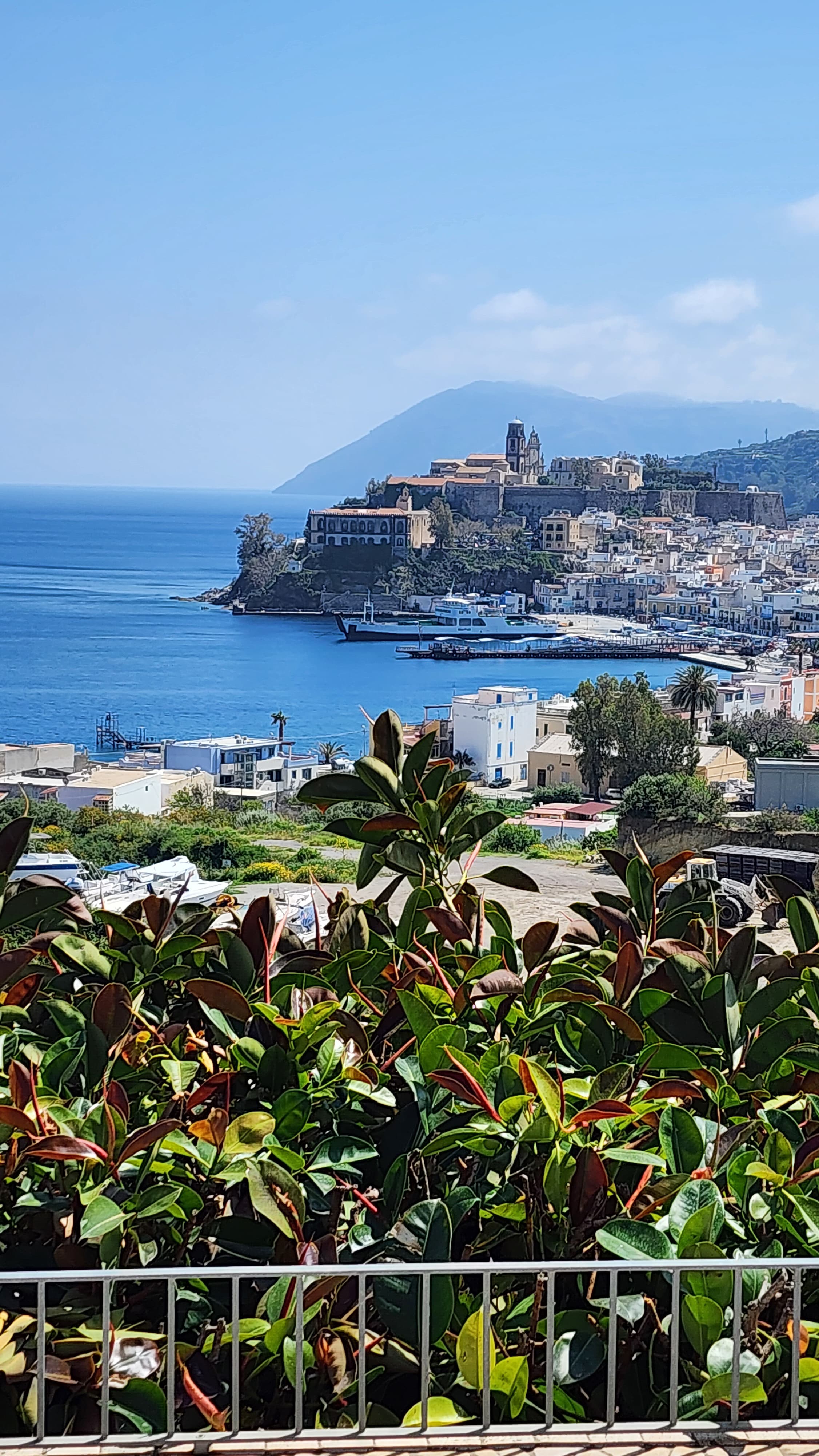View of Lipari castle and Marina Lunga bay, Aeolian Islands