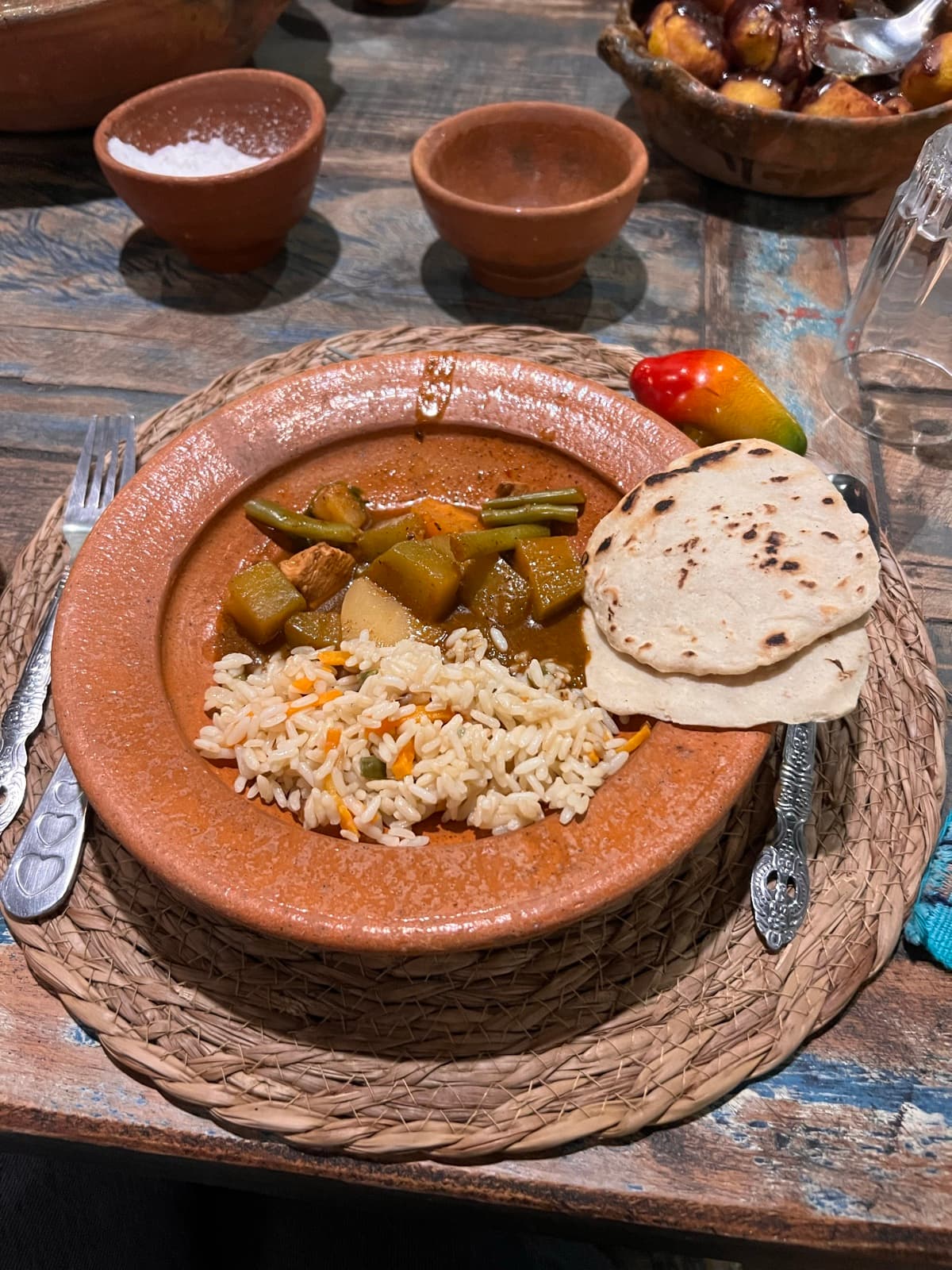 Dinner table at La Tortilla cooking class, Antigua
