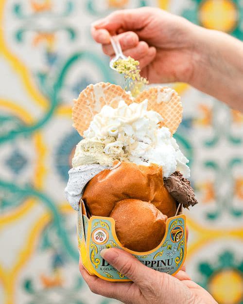 Gelato con brioche at Don Peppinu, Sicily