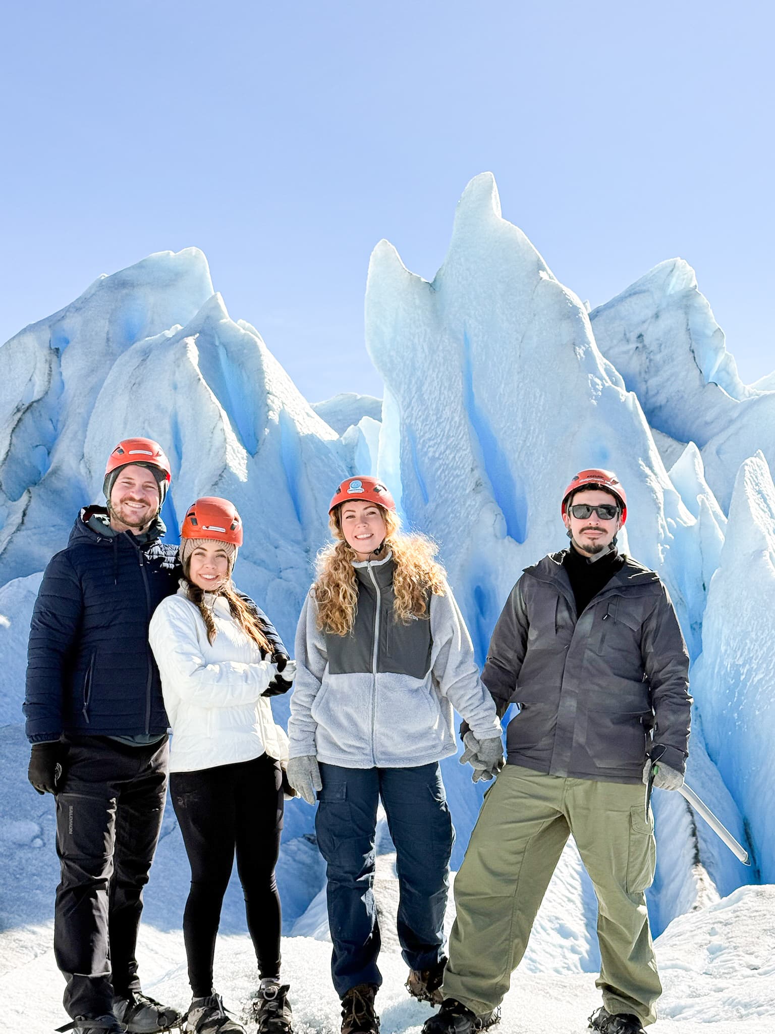 Getting crampons fitted before ice trekking at Perito Moreno