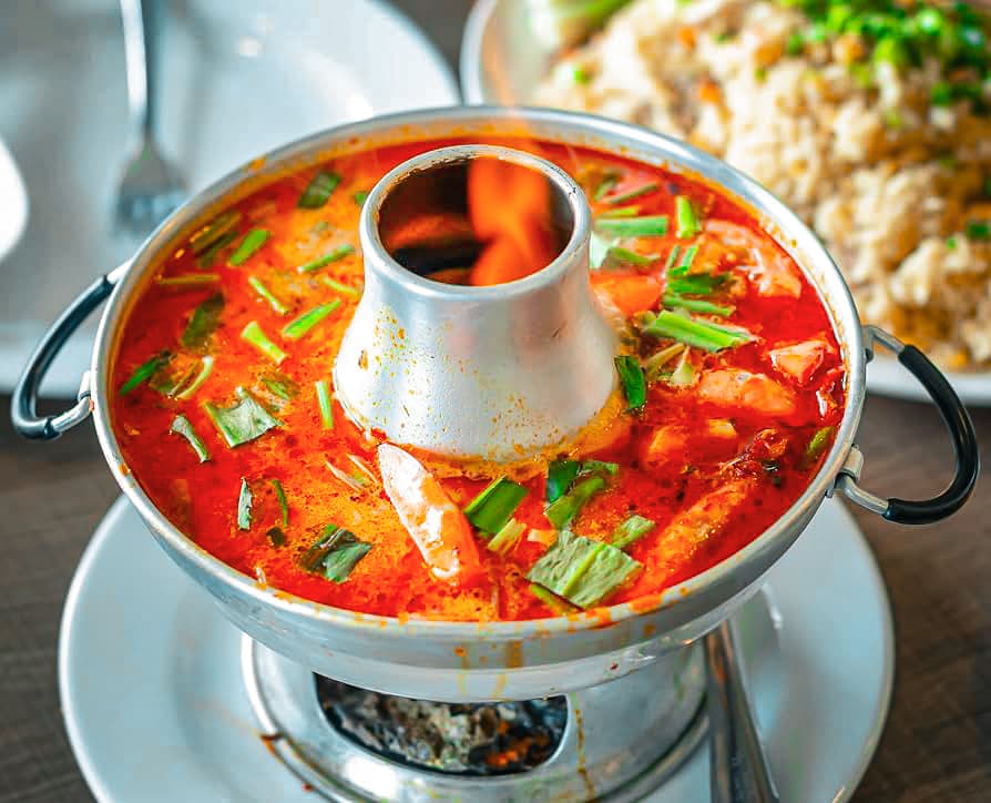 Tom Yum soup in a bamboo hut on Huay Tung Tao Lake, Chiang Mai