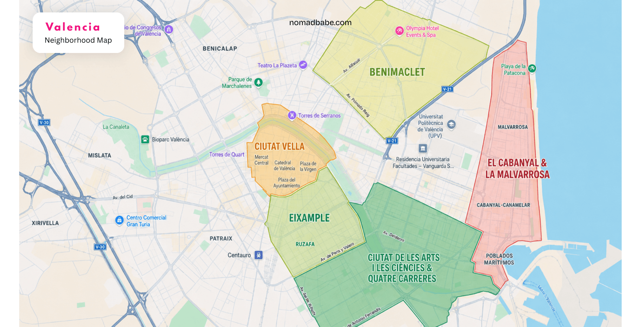 Valencia neighborhood safety map for solo female travelers